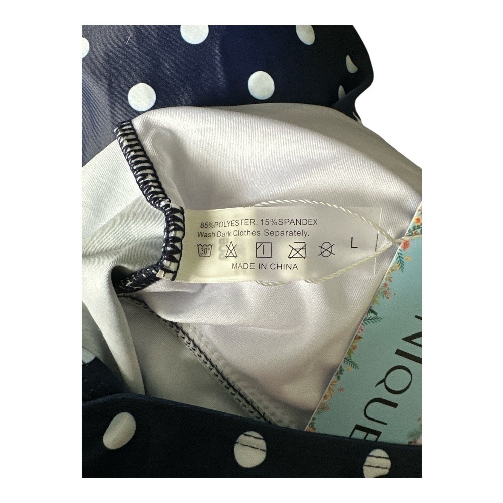 Yonique Navy Blue/White‎ Polka Dot Swim Dress, Large - Picture 8 of 8